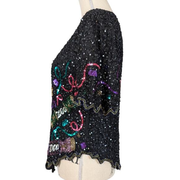 Laurence Kazar Y2K 2000 New Year’s Eve Sequin Top Black - Picture 3 of 16